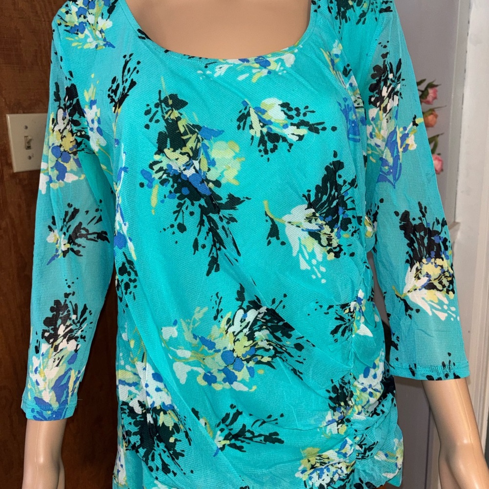 Apt 9 Turquoise Floral Scoop-Neck Women's Top